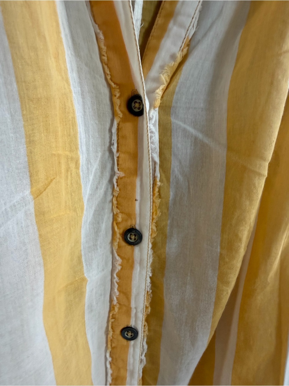 We The Free Float Away Stripe Yellow & White  Button-Down Cotton Shirt | Small - Picture 8 of 9
